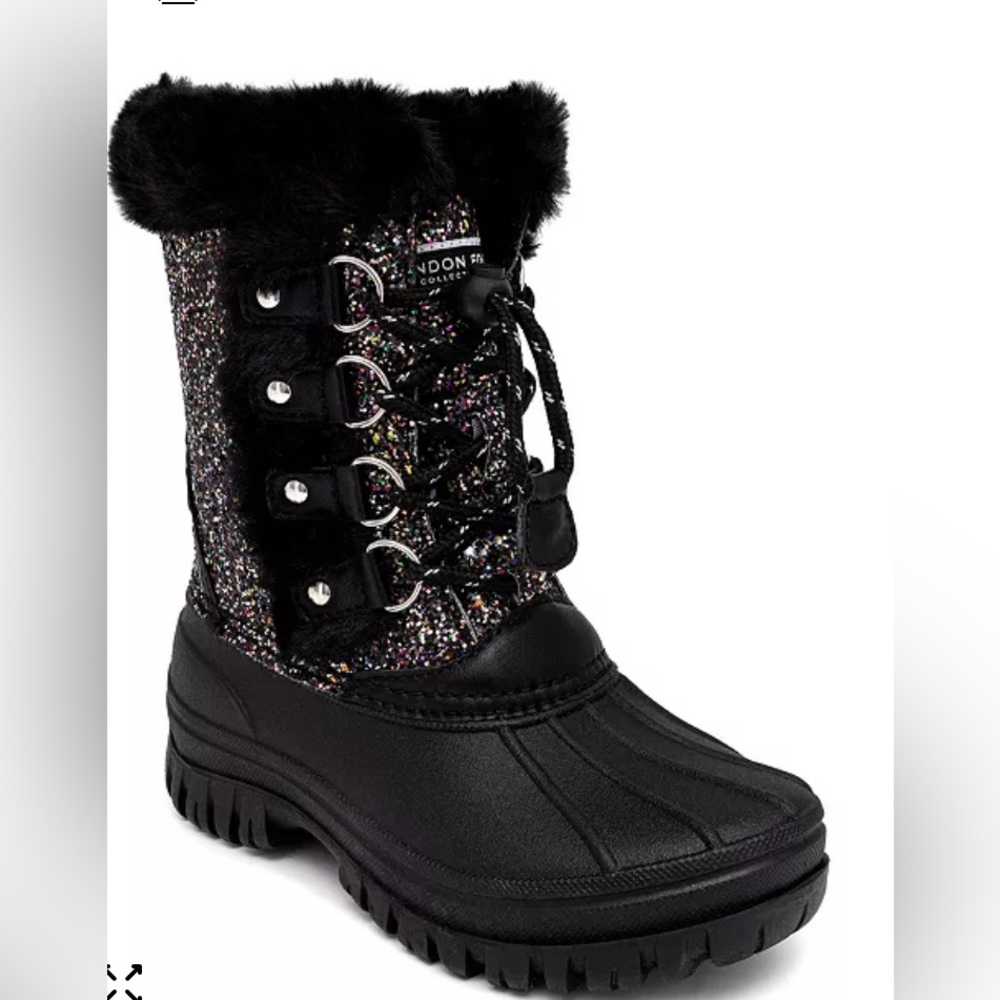 London Fog Girls Idina Duck Lace Up Boots Glitter Size 12 Faux Fur Winter Snow